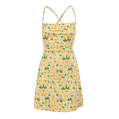 Square neck cross back ruched print cami mini dress