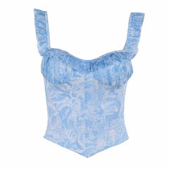 Ruched print corset self tie tank top