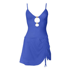 V neck hollow out ruched drawstring cami cut out mini dress