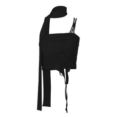 One shoulder ruched drawstring crop top