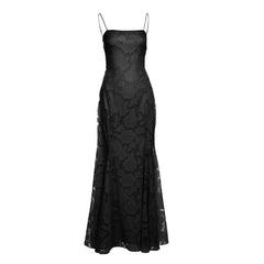 Square neck zip-up self tie spaghetti strap maxi dress
