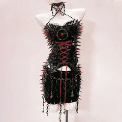 O ring lace up metal chain rivet applique top