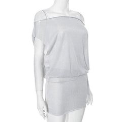 Off shoulder ruched see through mini dress