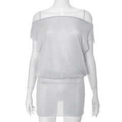 Off shoulder ruched see through mini dress