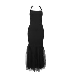 Halter self tie square neck ruched backless maxi dress