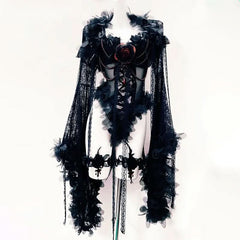Long sleeve flower applique mesh beaded bodysuit