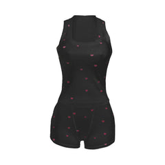 Square neck heart print ribbed pant set