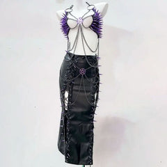 Metal chain o ring rivet applique slit top