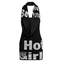 Halter letter print backless contrast mini dress
