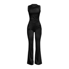 Crewneck heart hollow out ruched pant set