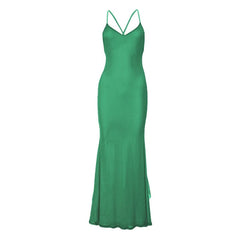 V neck cross back bowknot cami maxi dress