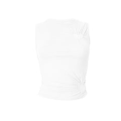 Crewneck ruched heart hollow out irregular cut out top