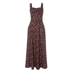 Slit flower print backless zip-up cami maxi dress