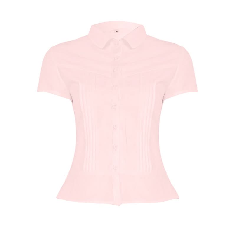 Turnover collar button pleated top