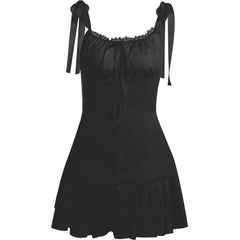 Self tie ruched lace hem zip-up cami mini dress