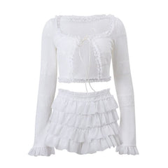 Long sleeve ruffle knitted self tie short pant set