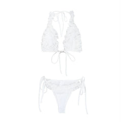 Ruffle self tie halter backless solid pant set
