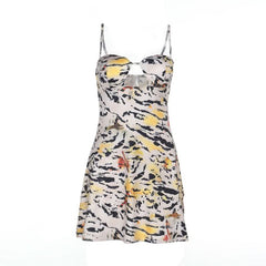 Tiger print hollow out cami cut out mini dress