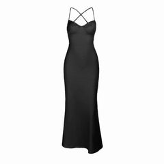 Cross back self tie lace hem v neck cami mini dress
