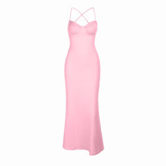 Cross back self tie lace hem v neck cami mini dress