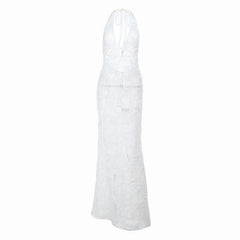 Self tie halter deep V neck hollow out cut out maxi dress