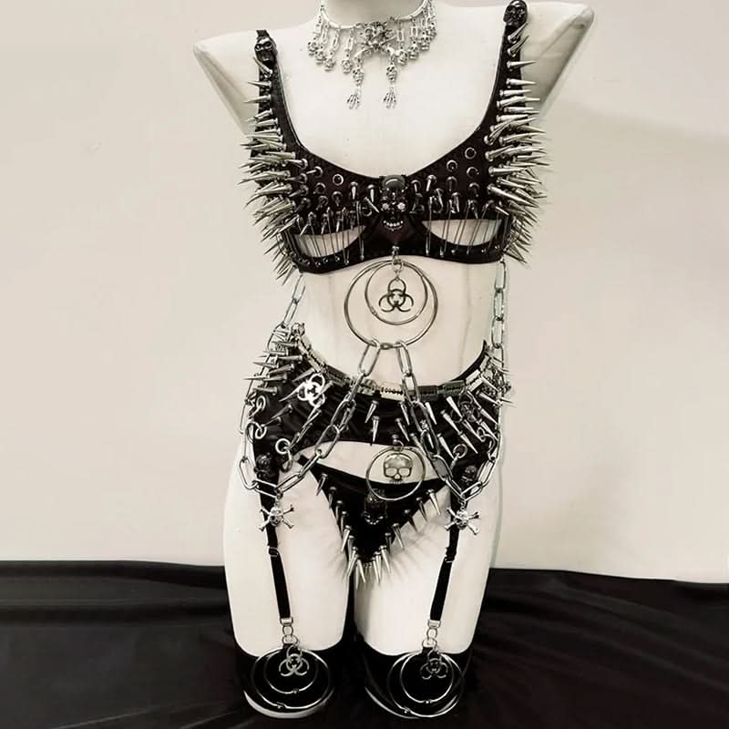 Rivet o ring metal chain skull applique cami set