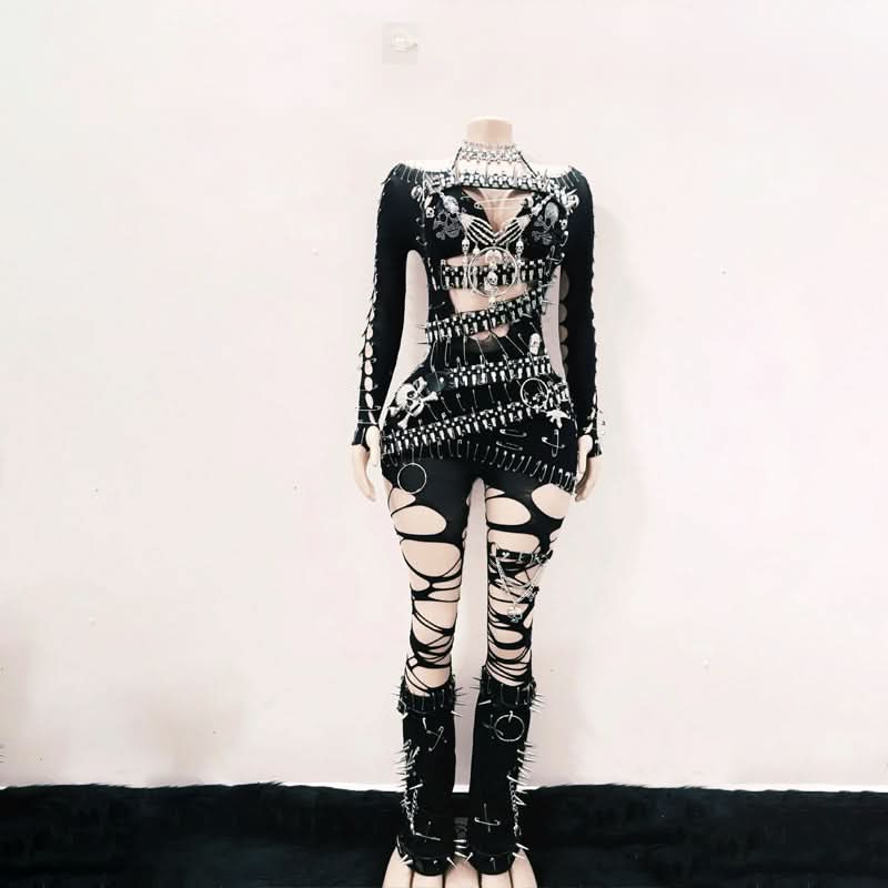 Off shoulder skull applique hollow out cut out mini dress