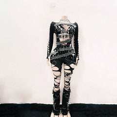 Off shoulder skull applique hollow out cut out mini dress