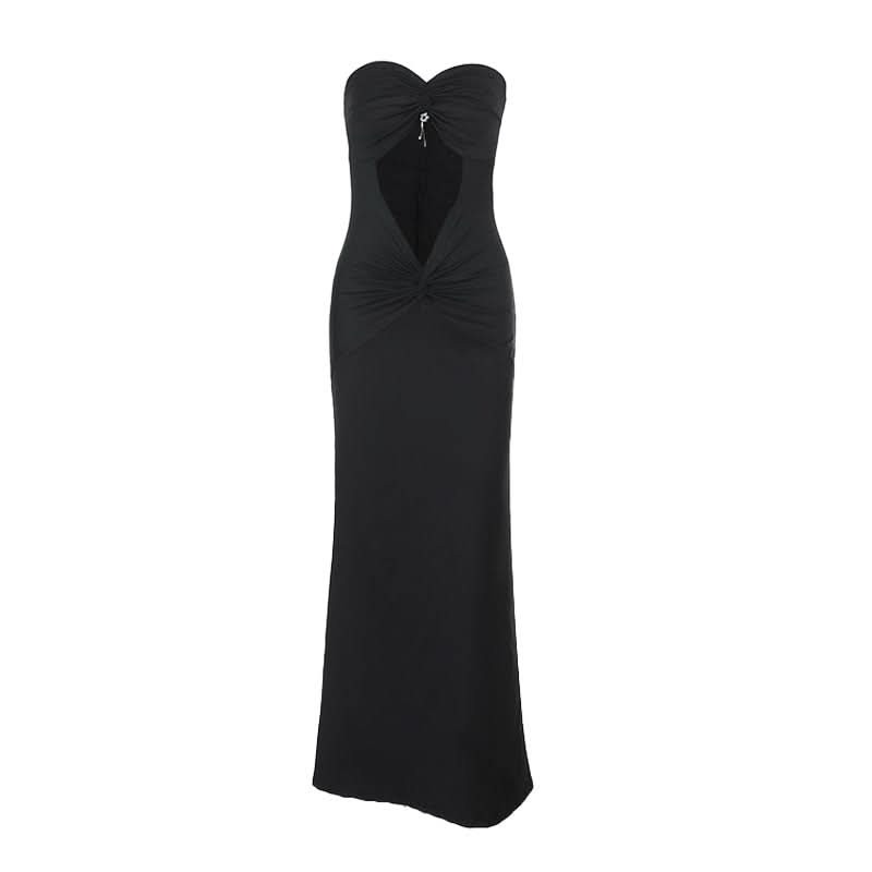 Hollow out ruched sweetheart neck slit cut out maxi dress
