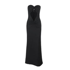 Hollow out ruched sweetheart neck slit cut out maxi dress
