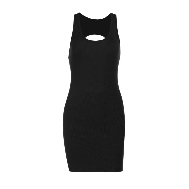 U neck backless solid tank mini dress