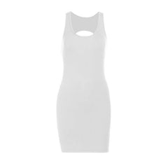 U neck backless solid tank mini dress