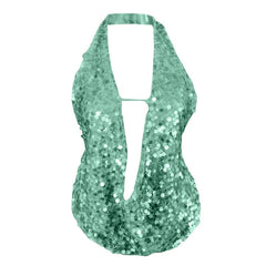 Glitter halter hollow out backless cut out top