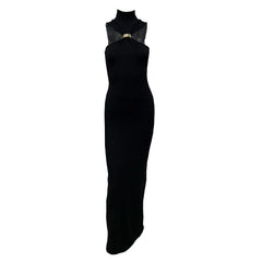 Ruched high neck solid maxi dress