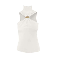 High neck ruched sleeveless solid top