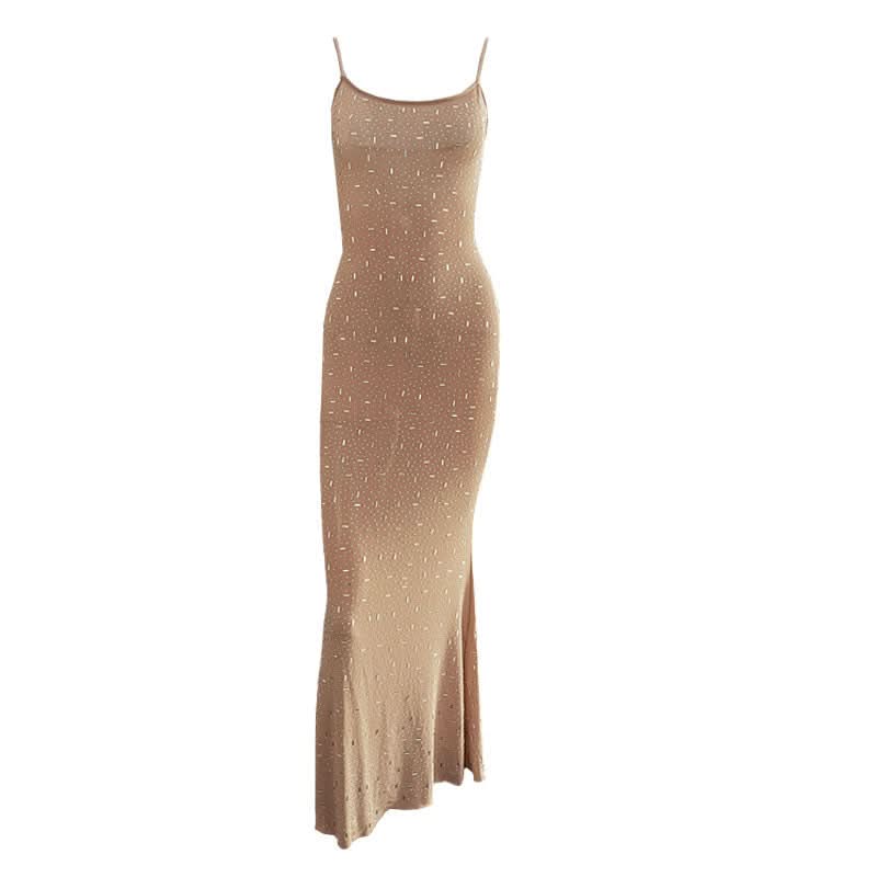 U neck beaded backless cami maxi dress