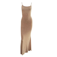 U neck beaded backless cami maxi dress