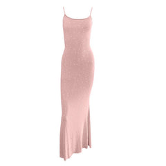 U neck beaded backless cami maxi dress