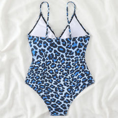 Hollow out v neck leopard print one piece swimwear