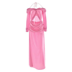 Halter hollow out off shoulder chiffon cut out maxi dress