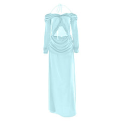 Halter hollow out off shoulder chiffon cut out maxi dress