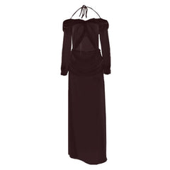 Halter hollow out off shoulder chiffon cut out maxi dress