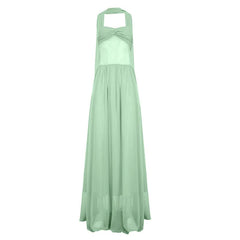 Sweetheart neck mesh ruched halter maxi dress