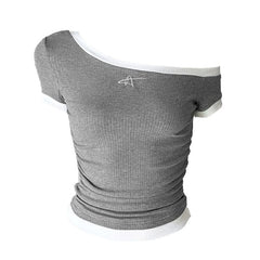 Short sleeve one shoulder embroidery top