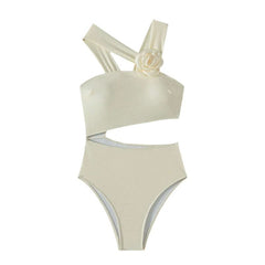 Irregular flower applique hollow out one piece swimwear