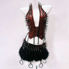 Metal chain rivet applique halter self tie o ring top