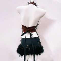 Metal chain rivet applique halter self tie o ring top