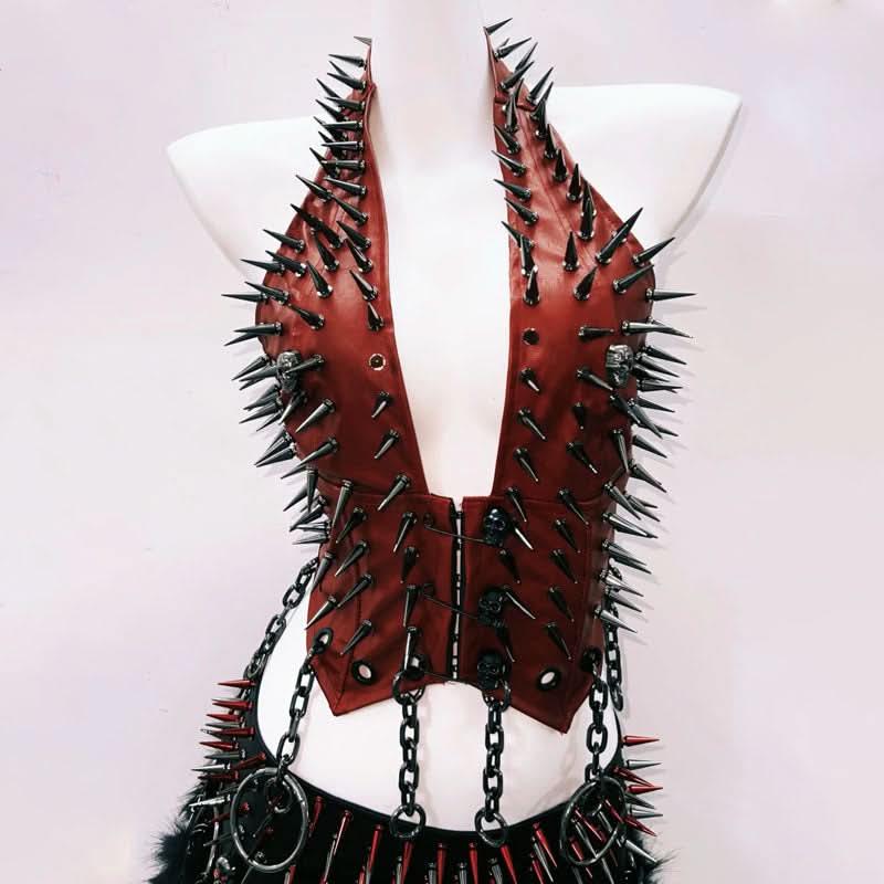 Metal chain rivet applique halter self tie o ring top