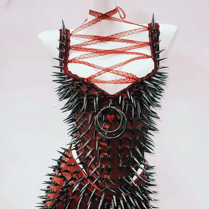 Halter o ring rivet applique ruffle PU leather top