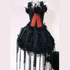 Lace up flower applique ruched lace hem mini skirt set